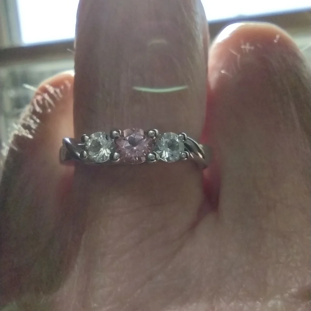Breat Cancer White&Pink Topaz 925 Silver Joanna Ring Size 6 -Survivor Collection - Picture 11 of 15
